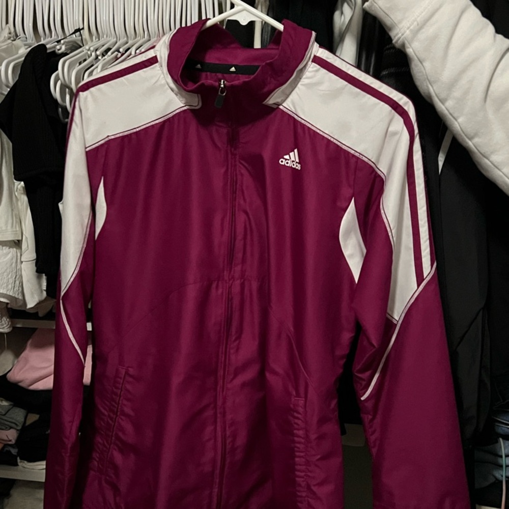 Adidas Women's Maroon and White Jacket